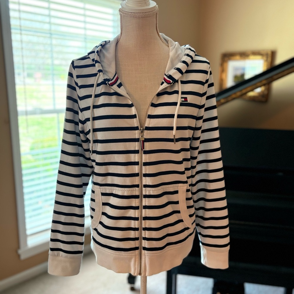 Tommy Hilfiger Striped Hoodie Zip Up || 60% Cotton Stretch